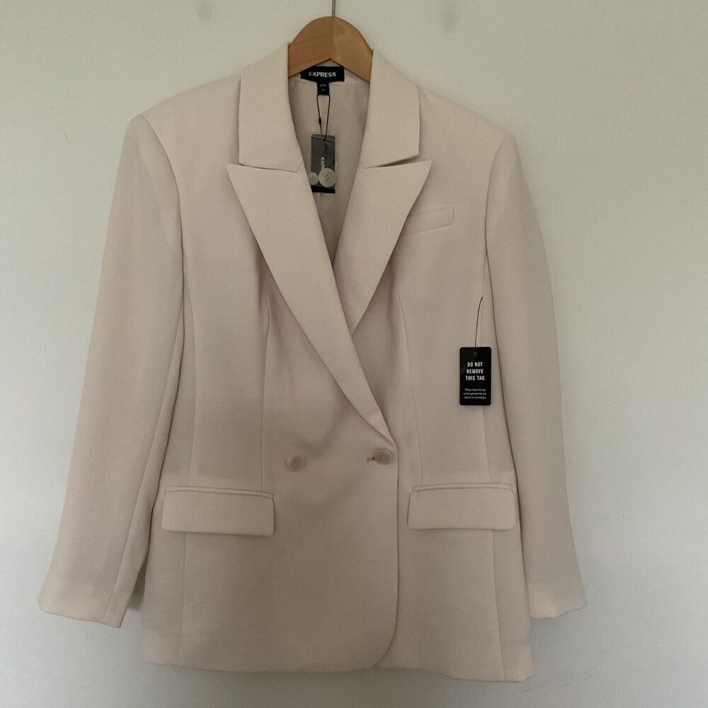Express Oversized Double Breasted Blazer Women’s XS Peak Lapel Cream Soft Office